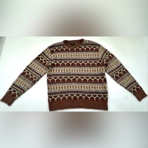 Vintage 100% Virgin Wool Sweater Mens Large Boho Aztec Mexican Colorful Wintuk